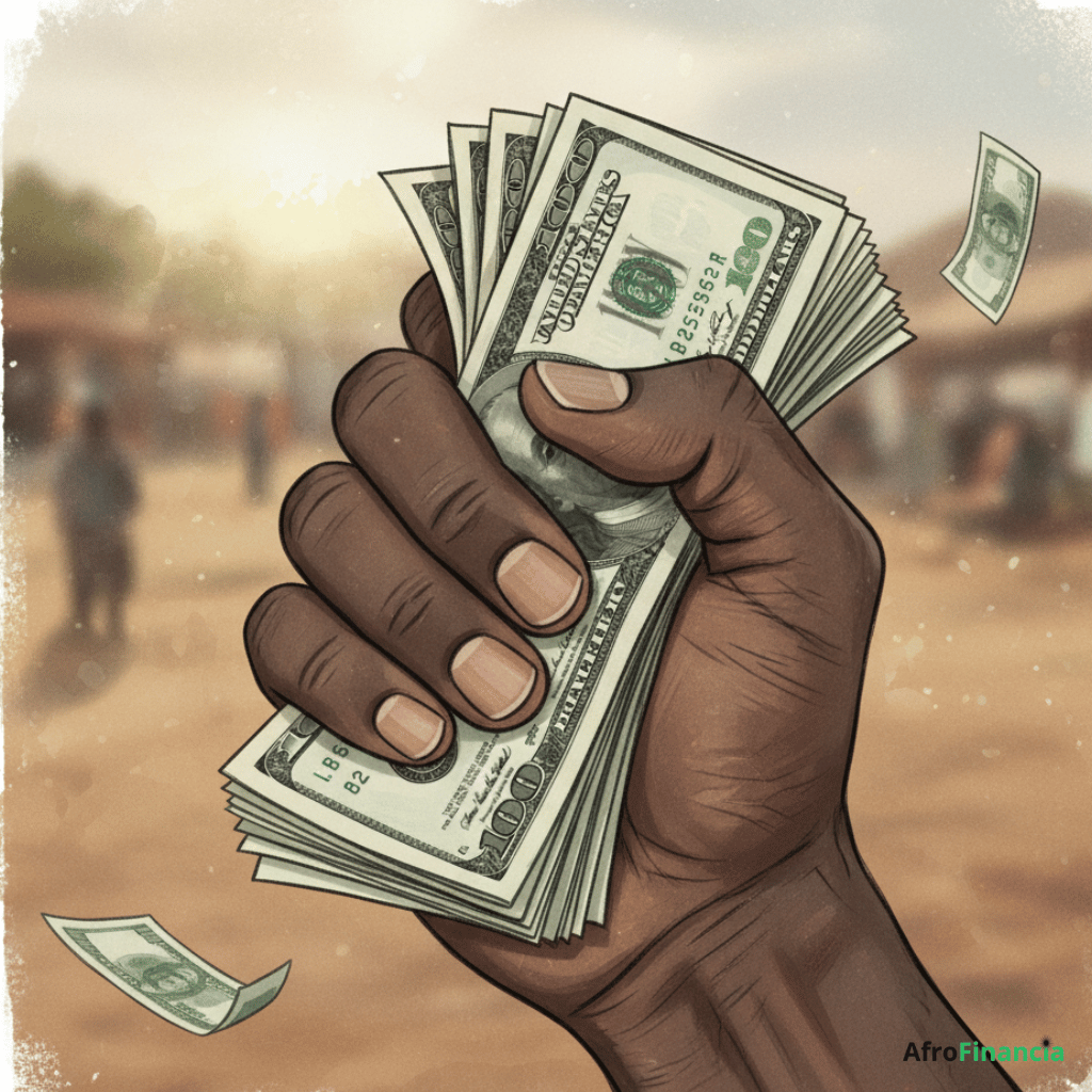 Une main africaine qui saisit avec force des billets de dollars Une main africaine qui saisit avec force des billets de dollars